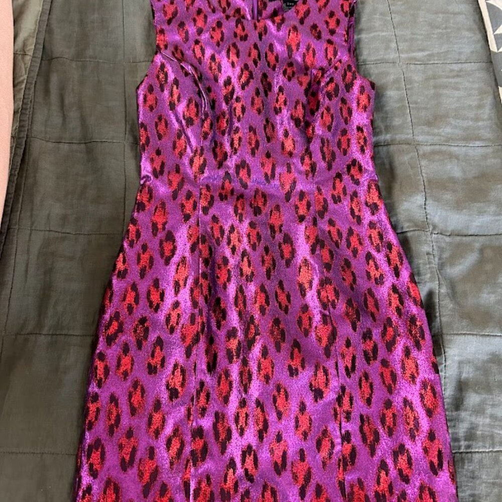 French Connection Leopard Print Metallic Sheath Dress - Size 2